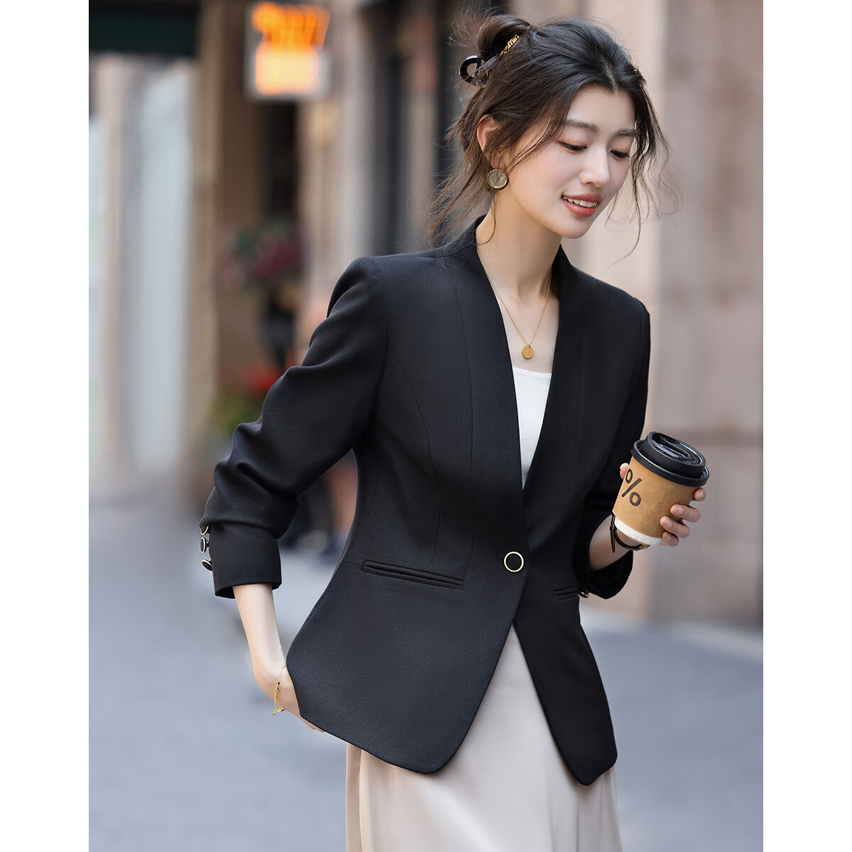 Demana [Smart Urban] Autumn Elegant Business Commuter Lapel Waist-Slimming Single-Button Women's Blazer Jacket