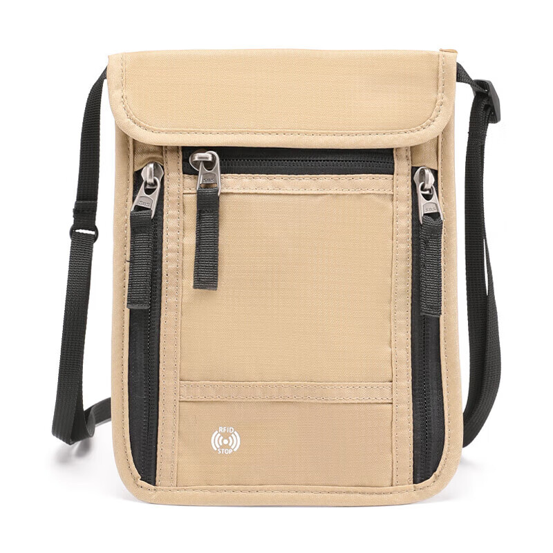 TFO North American Series Document Bag, Travel Passport Bag with Anti-Theft Lock, Neck Strap Card Holder Crossbody Bag 9402514, Khaki Color