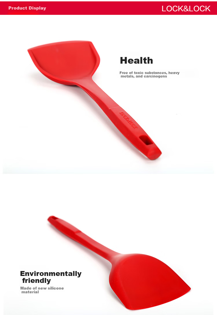 LOCK&LOCK Silicone Spatula, Flat Bottom Spatula, Frying Pan Spatula, Cooking Utensil, Non-Damaging Pan Spatula, Red 3