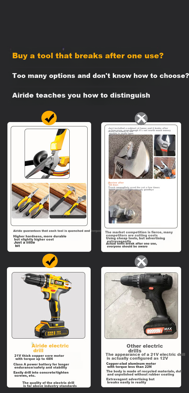 Airuide Rechargeable Electric Drill, Household Tool Kit Set, Lithium Battery Repair Combination Hardware Tool Set, Electric Screwdriver 4