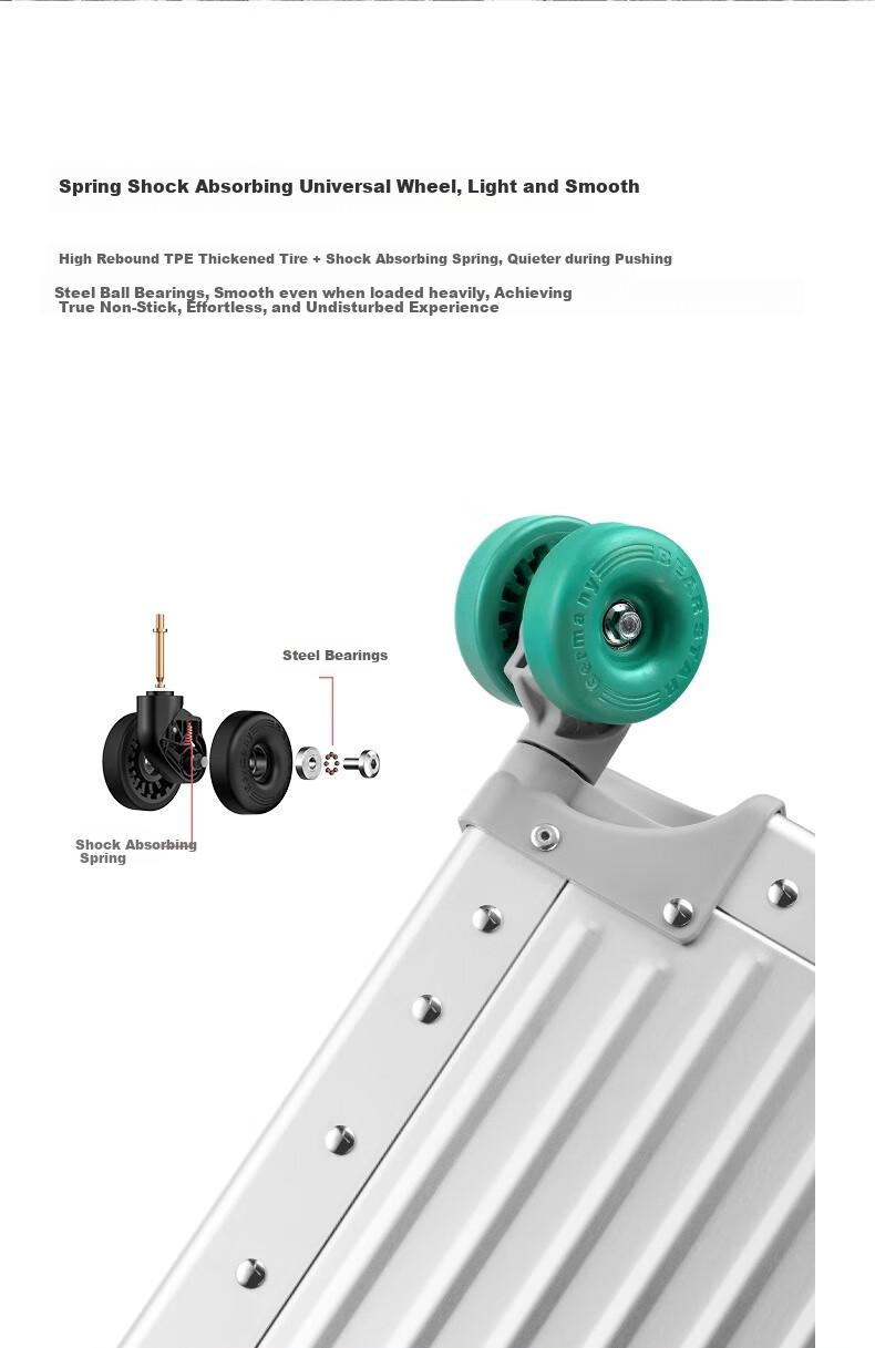 Dream Traveler All-Aluminum Magnesium Alloy Trolley Suitcase with Spinner Wheels, Metal Luggage for Men And Women, 24-Inch Gold with Gree 6
