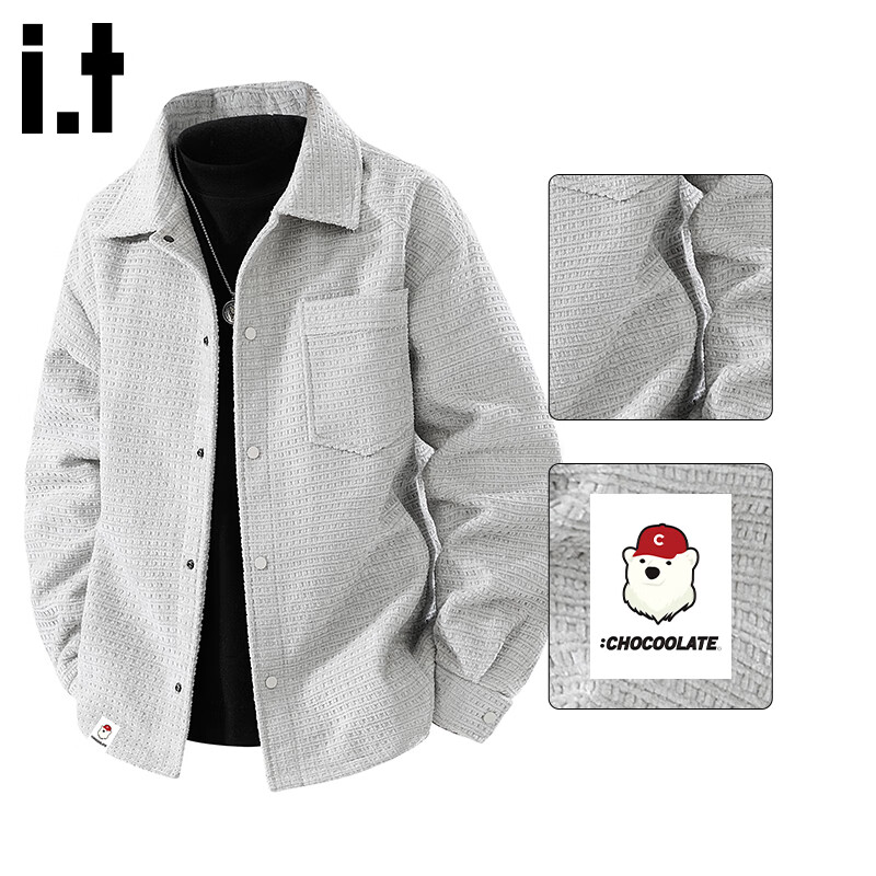 :CHOCOOLATE IT Trendy Polo Collar Jacket Men Autumn Winter New American High Street Retro Loose Casual Coat White Gray M