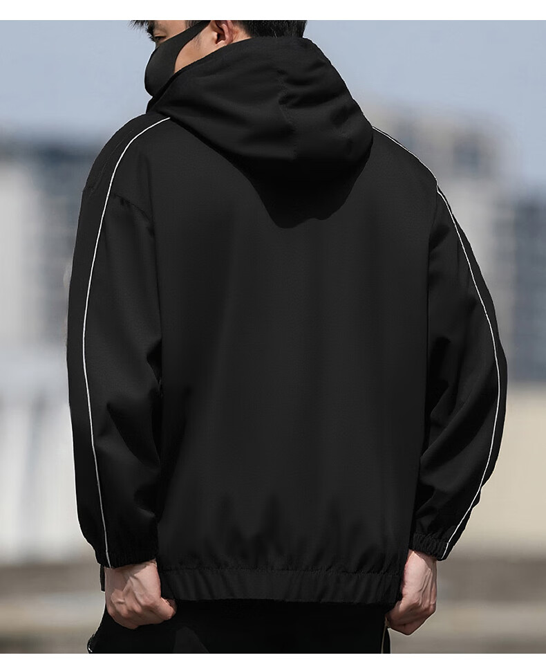 JEEP SPIRIT Men's Outdoor Hooded Windproof Waterproof Jacket Loose Fit Versatile Windbreaker Black 2XL 2