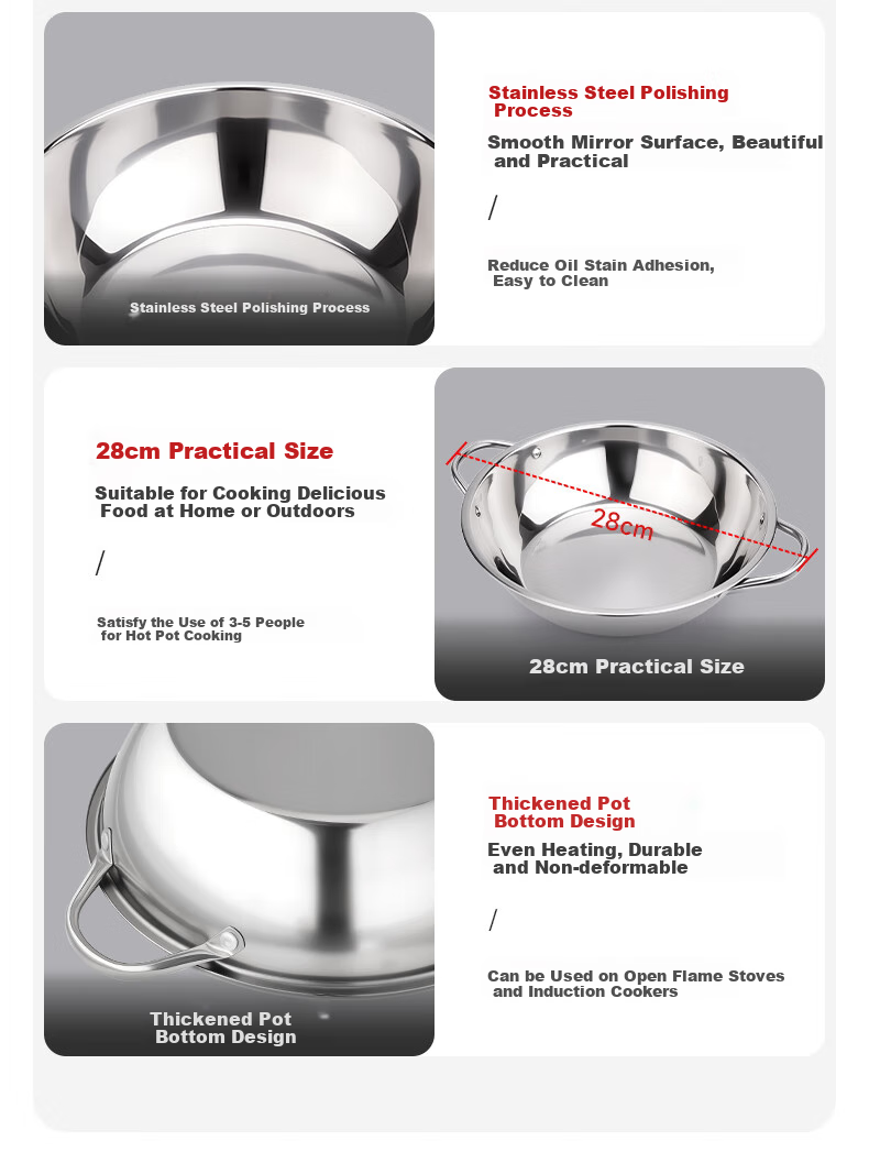 Jinyu Casserole Pot for Hotpot, Stainless Steel Outdoor Induction Cooker Soup Pot, 28CM 5.3L Large Capacity 3