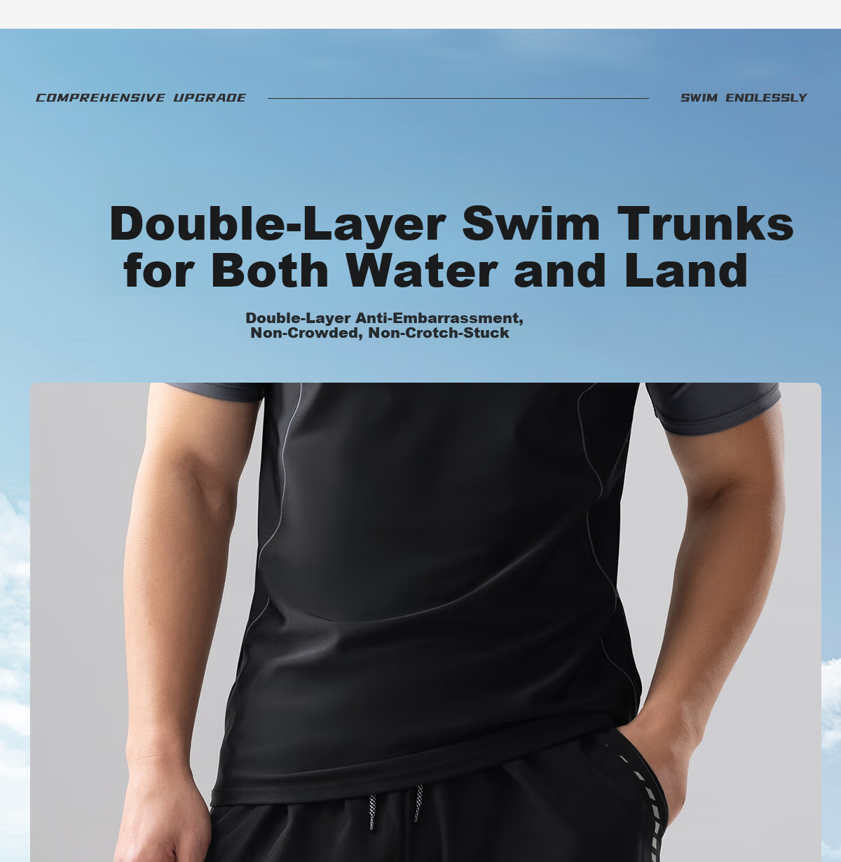 361° Men's Swim Trunks, Swimsuit, Goggles, Swim Cap Set, Fake Two-Piece Design, Anti-Embarrassment Short-Sleeve, Vacation Hot Spring Swimming Gear 8