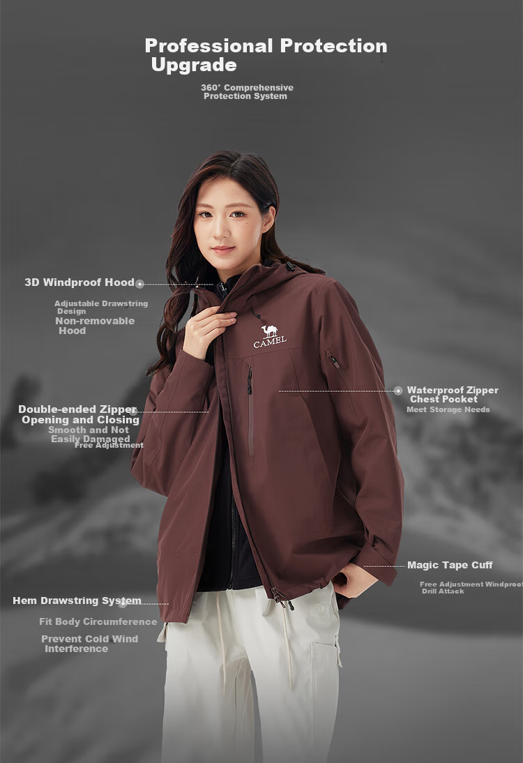 CAMEL (CAMEL) 【Wang Junkai's Choice - Rain God Cruiser】Outdoor 3-in-1 Fleece Assault Jacket 2025 New Model Coat 16