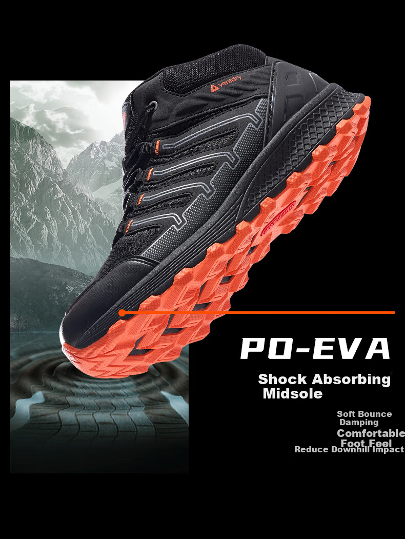 Huwaitegong Hiking Shoes, Fully Waterproof And Non-Slip, Lightweight Outdoor Sports Travel Mid-High Top Mountaineering Shoes H52, Black Orange Color, Size 36 8