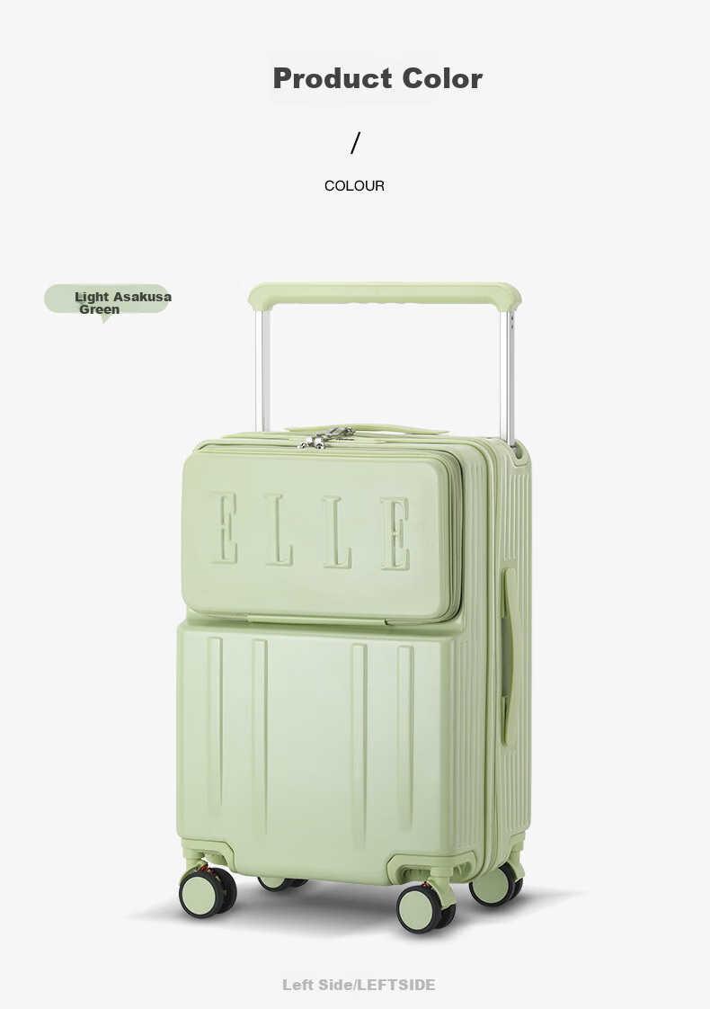 ELLE Front-Opening Luggage with Wide Handle, Large Capacity Travel Suitcase, Stylish Password Lock, Carry-On Case, 20 Inches, White 8