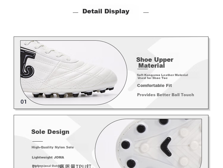 JOMA Kangaroo Leather Soccer Shoes for Men, Women, Adults, Children, Teenagers And Students MG Soccer Match Training Shoes White Size 42.5 8