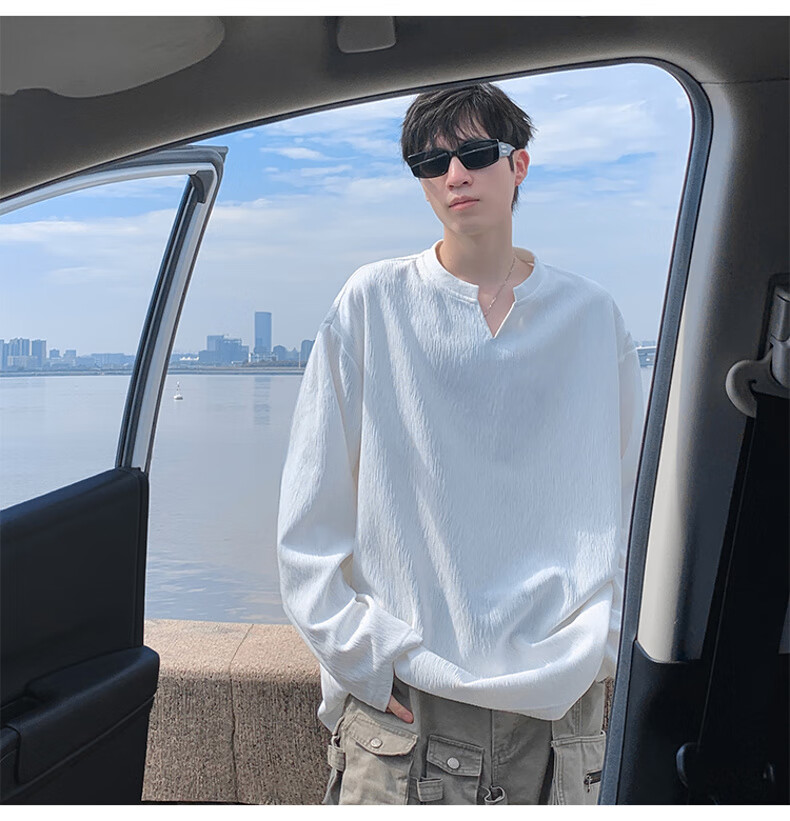 NASA MARVEL Men's Summer Casual Simple Breathable Short Sleeve V-Neck T-Shirt Outdoor Leisurewear White XL 14
