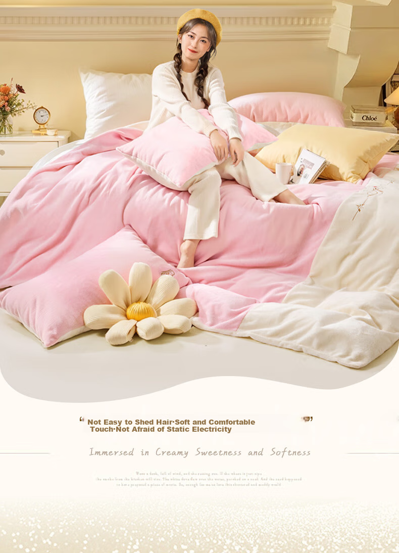 FUANNA Bedding Milk Velvet Four-Piece Set Autumn Winter, Double-Sided Warm Fleece Anti-Static Set Double Size Duvet Cover 230*229cm 2