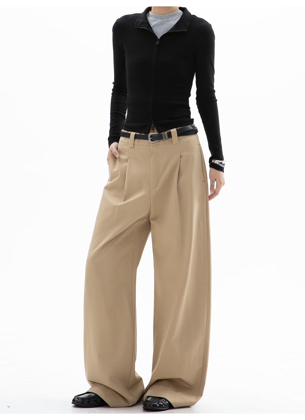 ICH MODE Women's American Style Straight-Leg Dress Pants Autumn Winter New Loose Wide-Leg Suit Trousers Casual Khaki Pants Khaki M 8