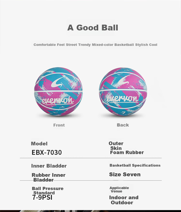 EVERVON Basketball, Non-Slip And Wear-Resistant, for Adults And Children, Competition And Training Use, Size 7 Rubber, School Group Purchase, EBX-7051 3