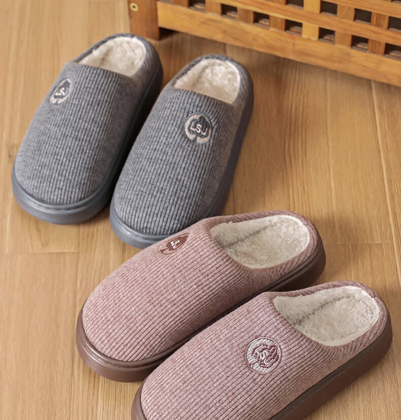 Huamei Jianbu Unisex Versatile Half-Cover Cotton Slippers Indoor Outdoor Fleece Lined Warm Cotton Slippers HM2502 Navy Blue Size 40-41 14
