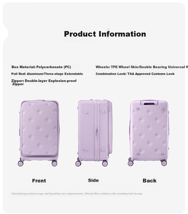 Bromen Bags Large Capacity Suitcase with Side Opening, Trolley Case, Travel Luggage, Password Lock, Celebrity Style, 24-Inch, Purple 24
