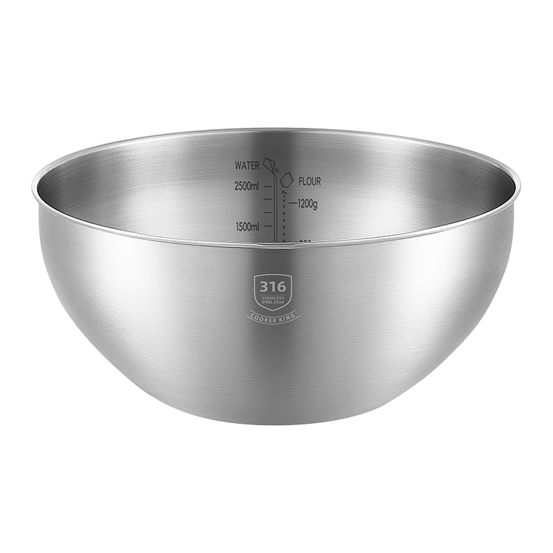 COOKER KING 316 Stainless Steel Thickened Deep Mixing Bowl 25cm Kitchen Vegetable Washing Dough Beating Salad Bowl Home Use