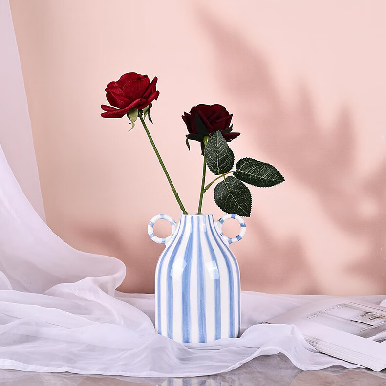 Mudingding Double-Ear Ceramic Art Vase, Nordic Cream Style, Hydroponic Flower Arrangement, Homestay Decoration, High-End Birthday Gift 4