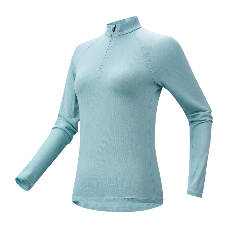 JD Jingzao Women's Wool Quick-Dry T-Shirt Outdoor Sports Hiking Mountaineering Long Sleeve Thermal Underwear Half-Zip Sky Blue S