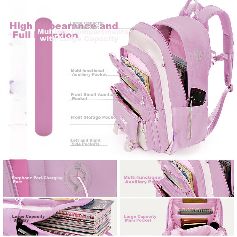 UNIVERSITY OF OXFORD Backpack for Middle School Girls, Lightweight Large Capacity Backpack for Elementary School Students Grades 5-6 And High School Students, Double Shoulder Bag X1017 Purple