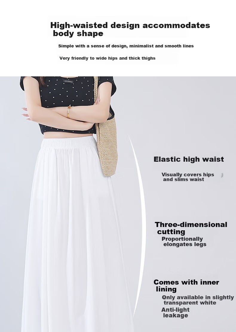 BOPRUIEY Ice Silk Midi Skirt for Women, Summer 2026 Latest Thin Elastic A-Line Draping Wide Hem Umbrella Skirt 5