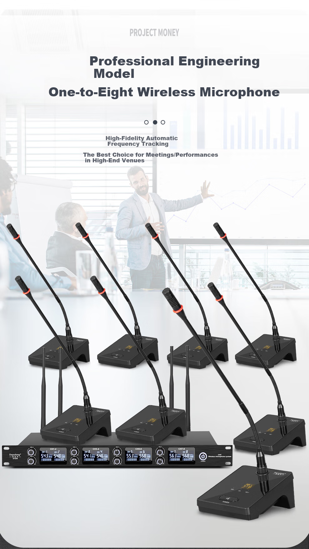 Depusheng DF208 Professional Wireless Microphone, One-To for Stage Performance, KTV Singing, Training, Video Conferencing, Hosting, School And Home Use, Frequency-Modulated Handheld Microphone with Anti-Howling Metal Desig 2