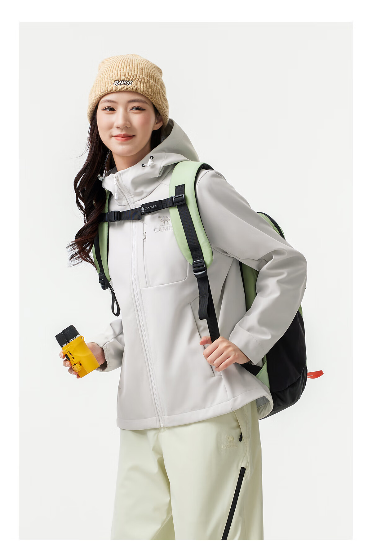 CAMEL Outdoor Softshell Jacket Women Fleece Lined Warm Anti-Static Windproof Waterproof Hooded Coat Men XL 23