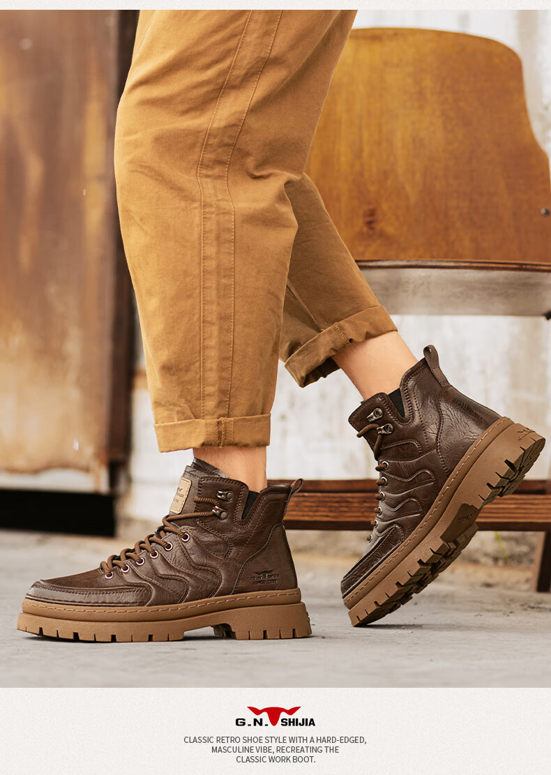 Bull Family [Zhang Ruoyun Edition] Men's Martin Boots Autumn Winter New Retro Versatile High-end Men's Boots Thick-soled Height-increasing Work Boots 7