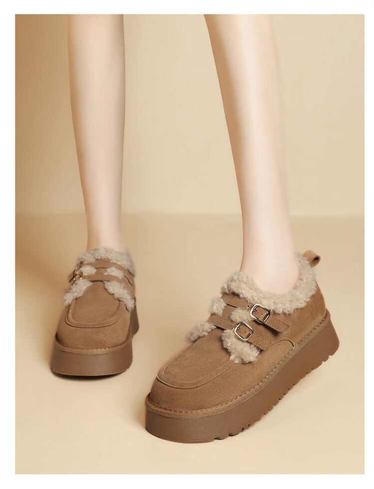 Daphne Women's Thick-Soled Birkenstock Style Fleece-Lined Loafers Outdoor Plush Cotton Shoes 4023608110 Chestnut 37 9