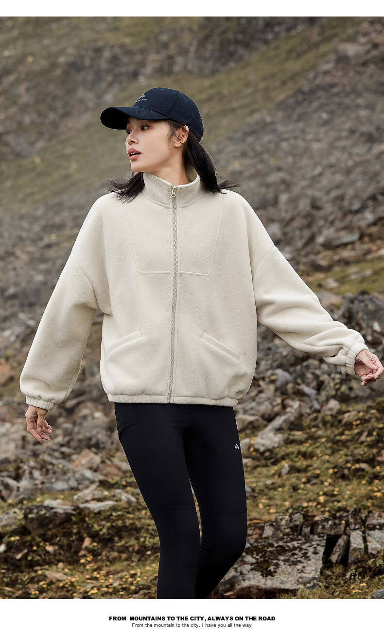 Pioneer Camp Women's Short Fleece Autumn Stand Collar Warm Jacket Fleece Lined Loose Sports Outdoor Fleece Coat 9