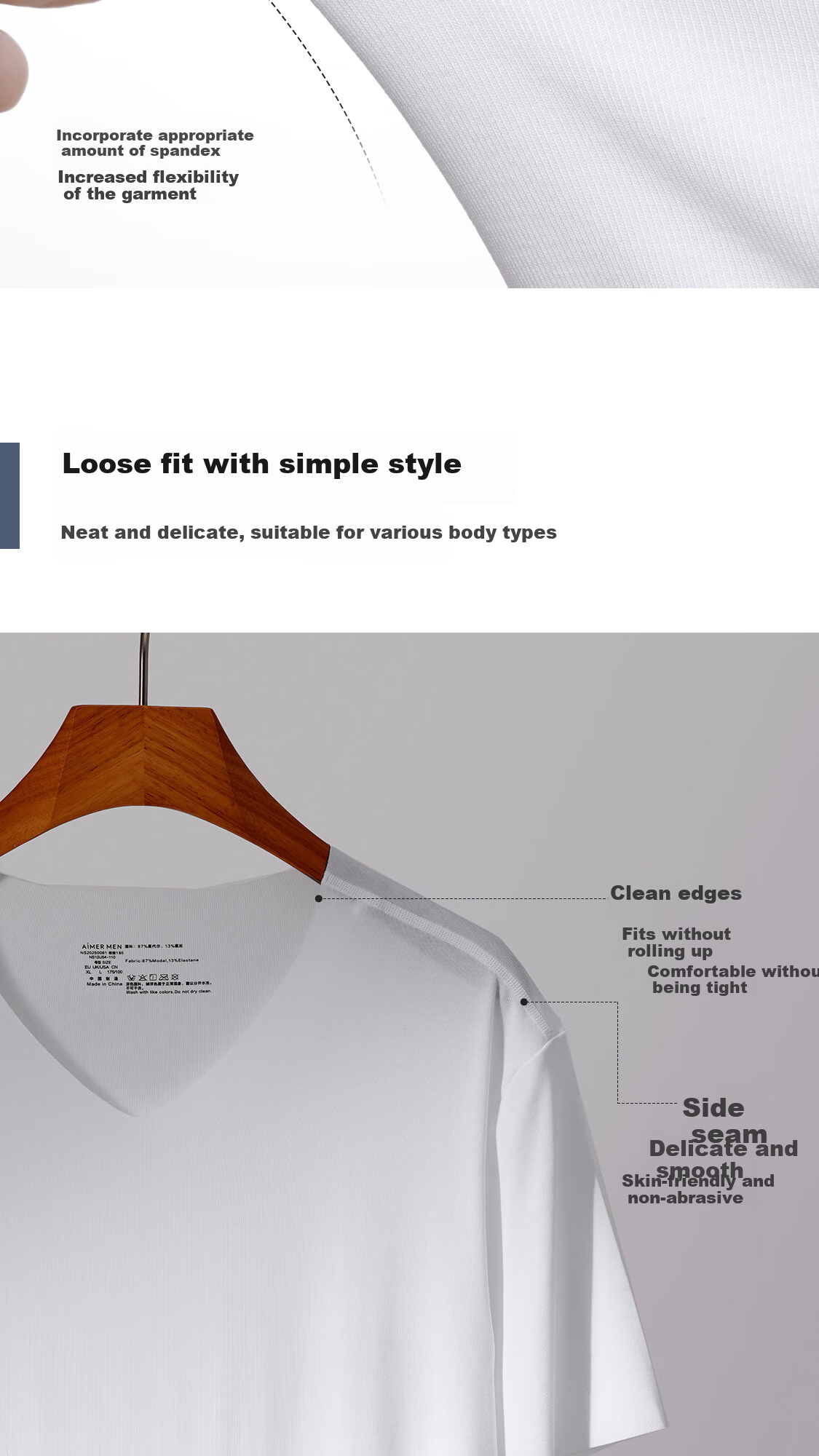 AIMER MEN Men's Modal Wide-Shoulder Undershirt, 3A Antibacterial Seamless Inner Layer, White, Size 170 24