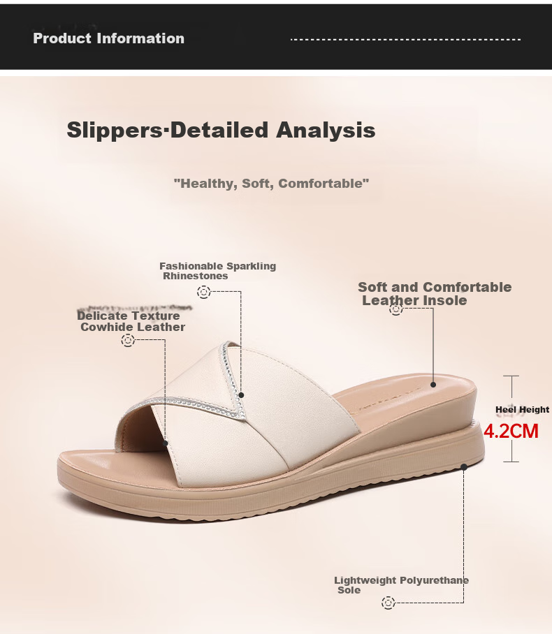 Hongqingting Mother's Day Slippers for Women, Outdoor Wear, Thick-Soled Wedge Roman Sandals, Soft-Bottomed Leather Flat Slippers, WTK233792 5