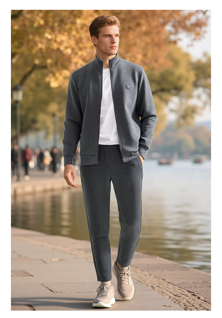 MONTAGUT Men's Spring and Autumn Casual Sports Set Fashion Stand Collar Zip-up Sweatshirt and Sweatpants Two-Piece Set Medium Gray 2XL 8