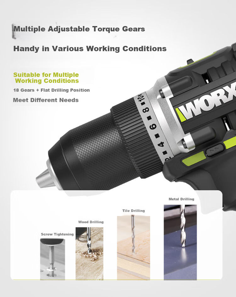 WORX 20V Brushless Hand Drill WU182X.1 (2.0 Single Battery), Lithium Battery Pistol Drill, Multi-Functional Drilling Electric Tool 6