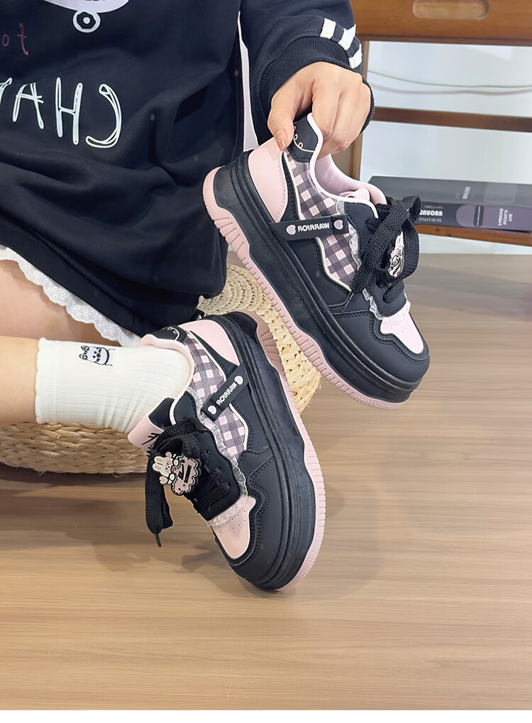 Huili Blue And Pink Sweet Girl Sneakers for Women, New Fashion Versatile Student Platform Korean-Style Casual Shoes, Black And Pink, Size 35 18