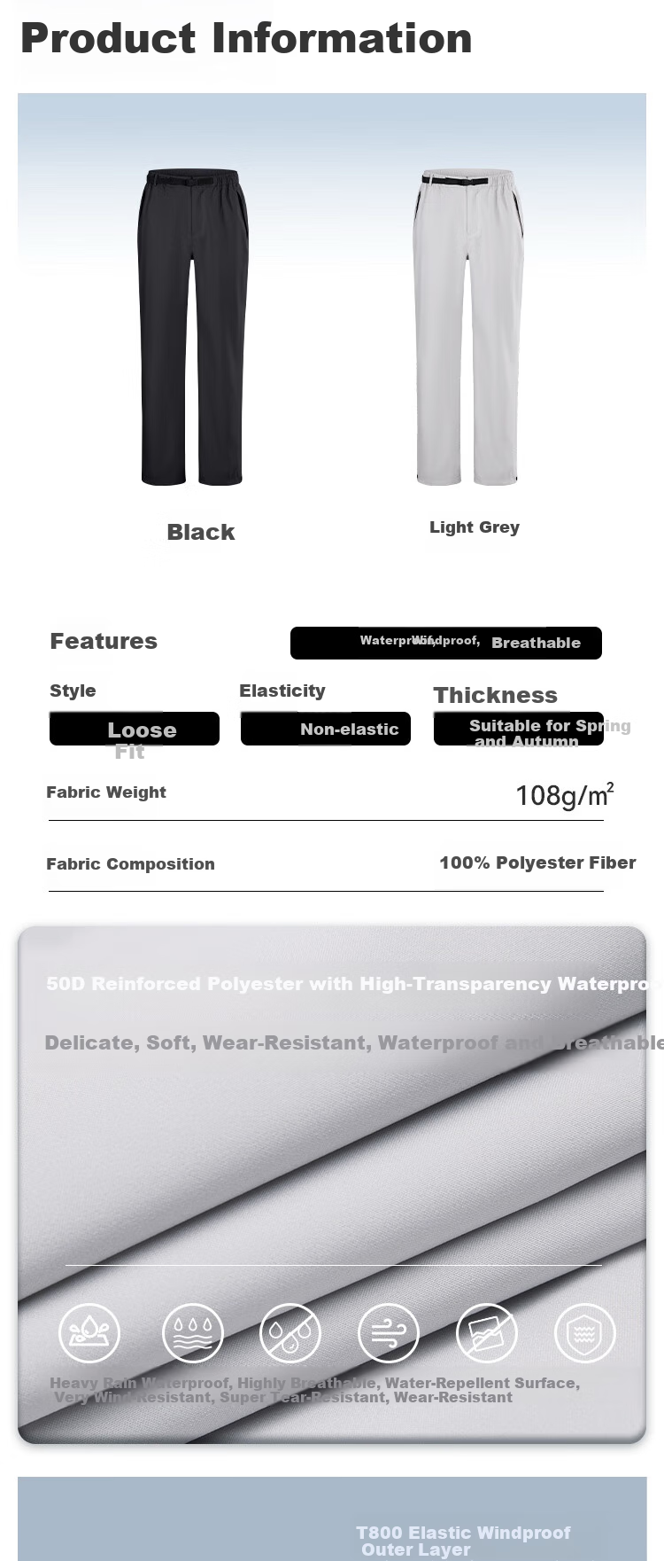 JD Original Tactical Pants for Men And Women, Outdoor Windproof Waterproof Trousers, Loose-Fitting Men's Pants, Hiking Pants, Phantom Gray 2XL 3