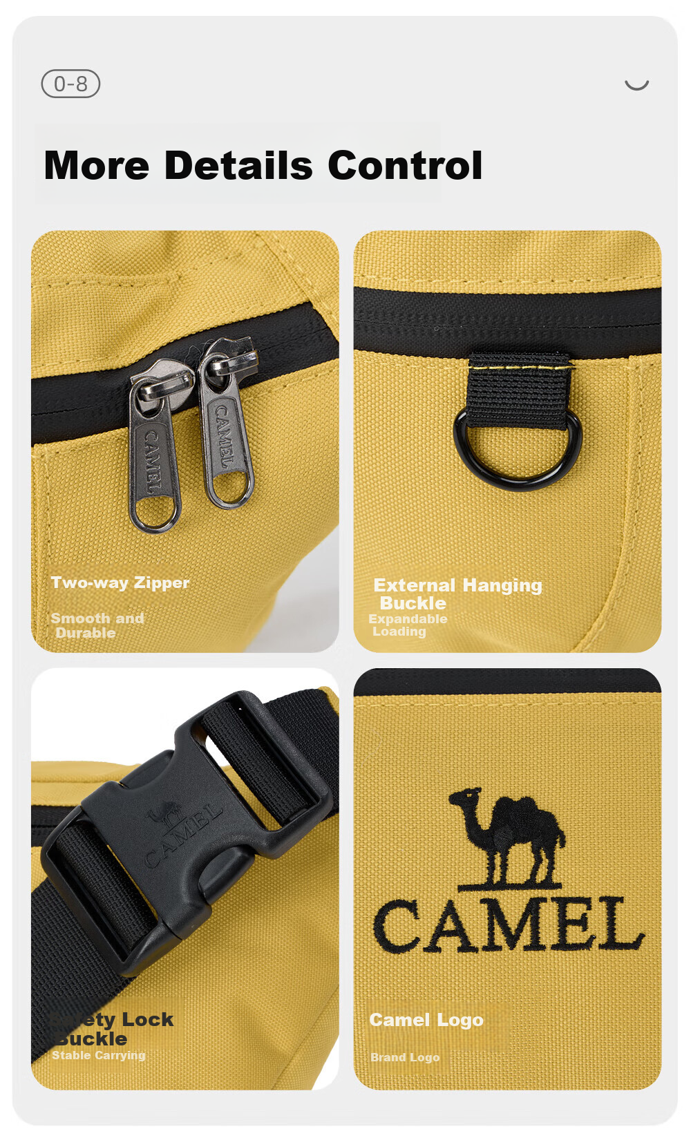 CAMEL Outdoor Multifunctional Sports Waist Pack, Large Capacity Morning Jogging Chest Bag, Running Phone Pouch, 574C635624, Milk White Color 9