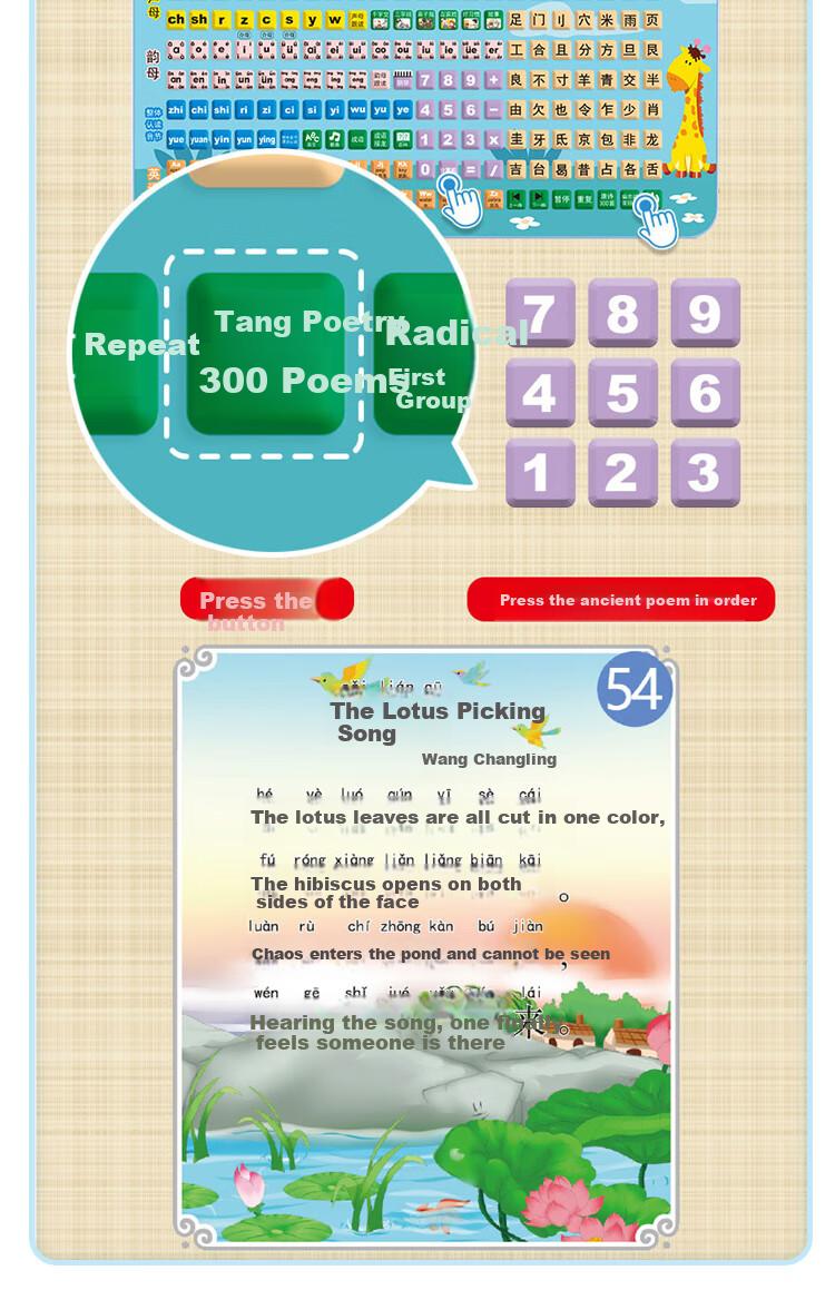 Mbery Elementary School English Learning Machine Children's Toy with Letters, Words, And Phonetic Symbols for Early Education Reading Practice, Birthday Gift for Boys And Girls 12