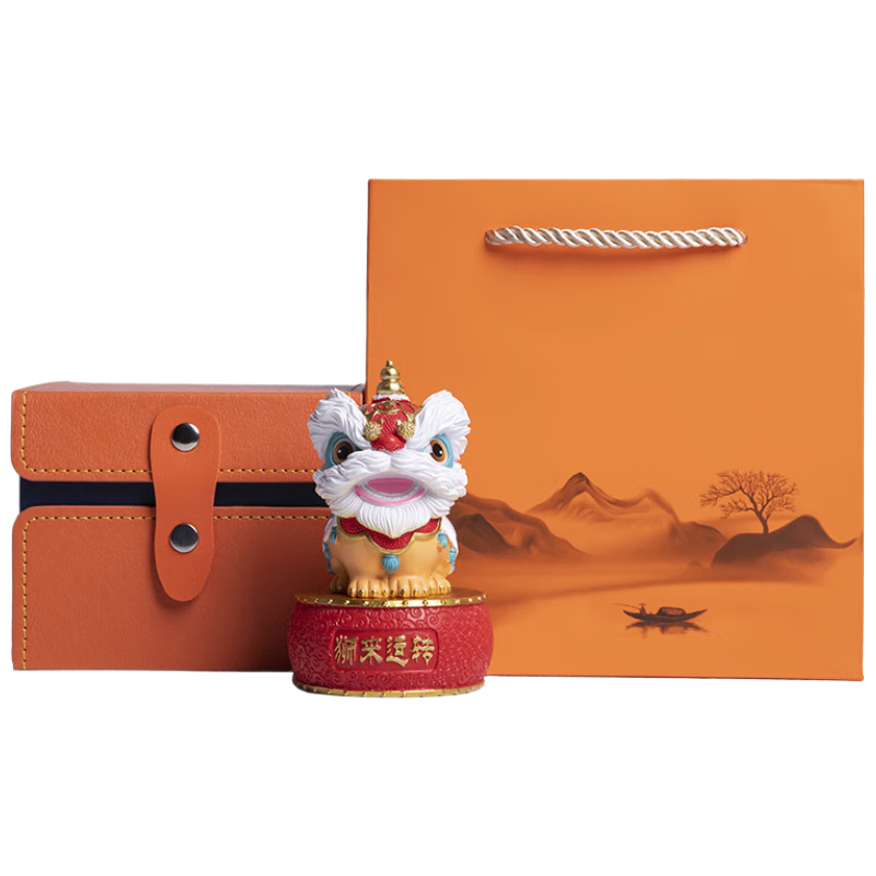 Kongsheng National Trend Character Ornament, Red-Headed Lion with Base Set, Horse Year Decoration, Gift for Elders And Parents, New Year Present