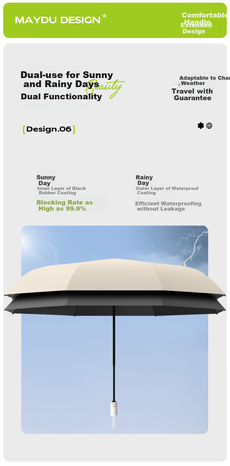 MAYDU Fully Automatic Three-Fold Umbrella, UV Protection Sunshade Umbrella, 8-Rib Sun Umbrella, Upgraded Double-Rib Rain Umbrella M3058 Starry Black 10