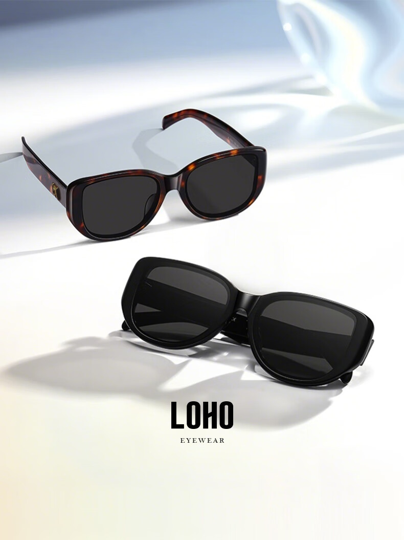 LOHO Cat Eye Sunglasses for Women Large Frame Wide Edge Square Round Face Slimming Retro UV Protection Driving Sunglasses Professional 9