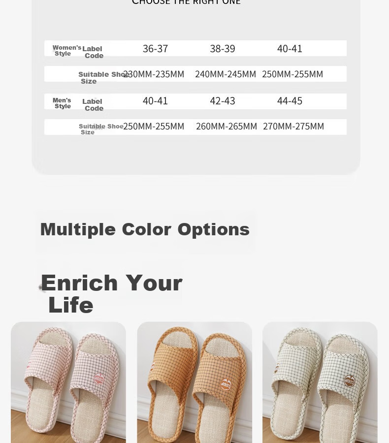 Huameijianbu Linen Slippers, Indoor Non-Slip, All-Season, Sweat-Absorbing, Breathable Cotton And Linen Slippers, HM6106, Gray, Size 42-43 5