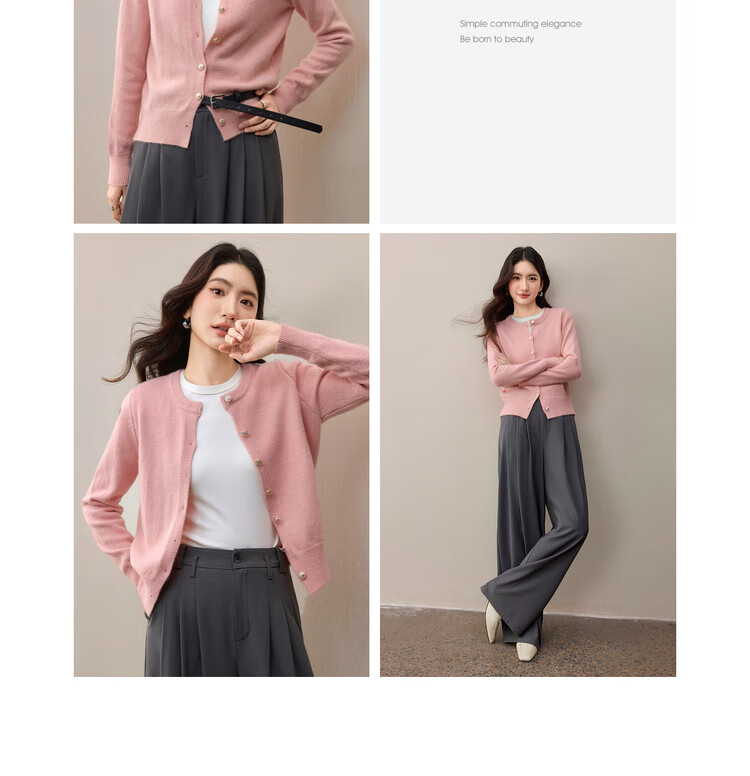 Sentubila Elegant Commuter Crew Neck Knit Sweater Women Autumn Soft Elastic Warm Thick Sweater Color Block Metal Button Long Sleeve Cardigan 19