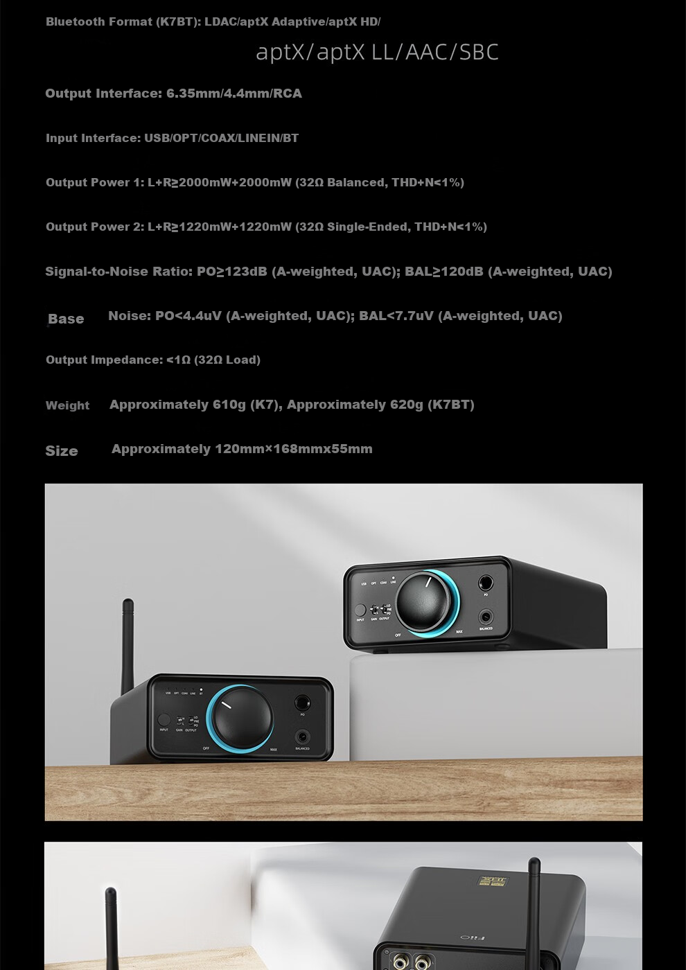 FiiO K7 Desktop Decoding Headphone Amplifier, DSD Decoder All-In Headphone Power Amplifier, HiFi Decoder, Black Decoder 26