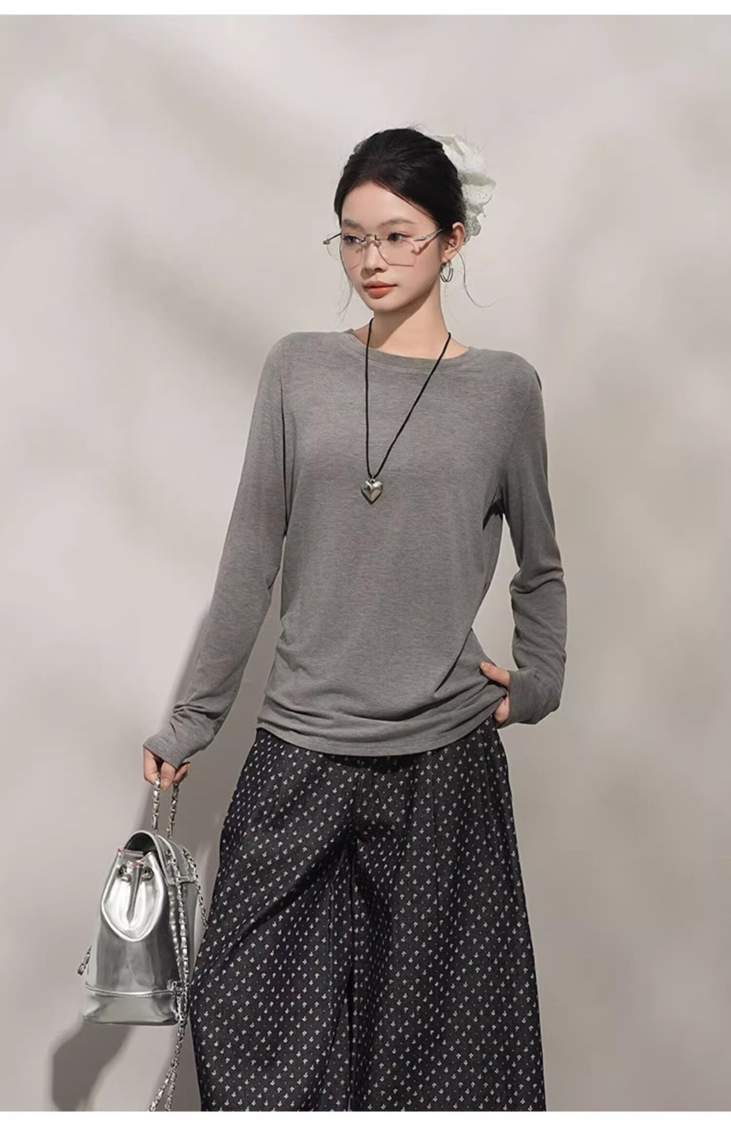 Woodpecker Cashmere Soft Long Sleeve T-Shirt Women Autumn New Thin Loose Round Neck Base Shirt Purple XL 19