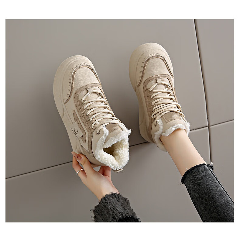 FOOTOPPO Mid-Top Thick-Soled Casual Cotton Shoes for Women with Fleece Lining, Warm Winter Fashion Comfortable Thick-Soled Sneakers for Ladies 8