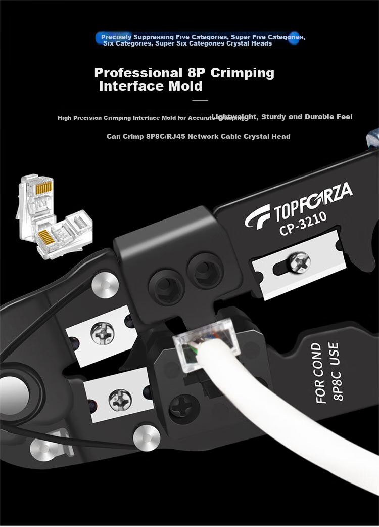 TOPFORZA Network Cable Crimper, RJ45 Connector Crimping Tool, Electrician's Wire Cutter, 8P Single-Port Network Crimping Pliers, CP-3210 7