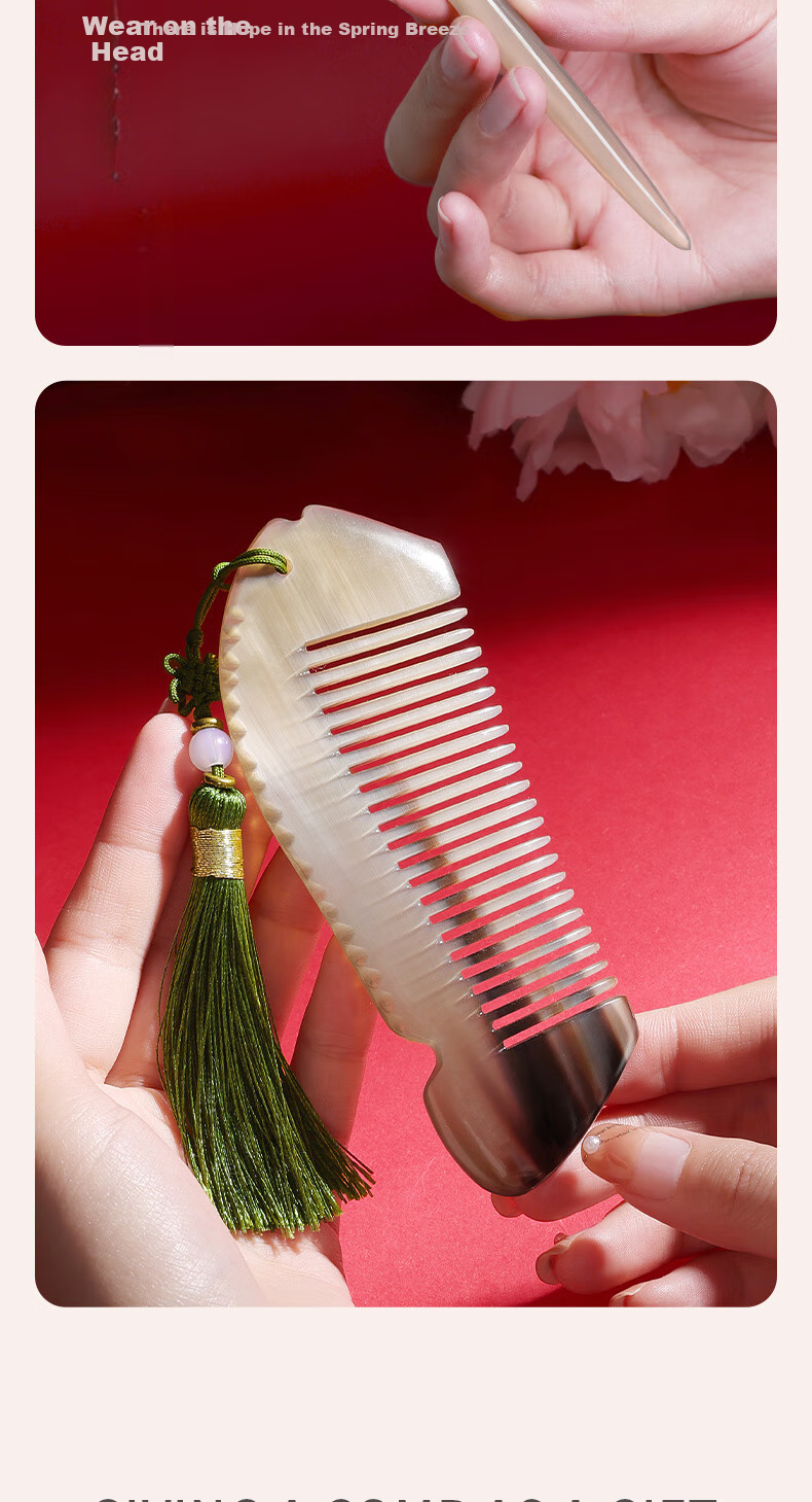 Chaojun Authentic Natural Ox Horn Comb, Portable Scalp Massage Tool, Meridian Therapy, Mid-Autumn Festival Gift for Parents, Elders, Clients, High-End Practical Gift for Friends, Birthday Present for Wife, Gift Box Set 8