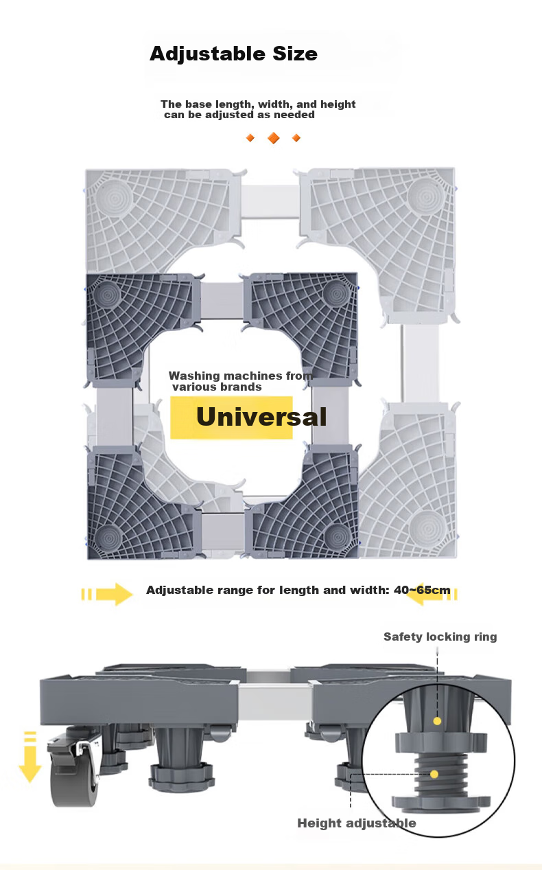 Jingjiayi Washing Machine Base Stand, Fully Automatic, for Top-Loading And Front-Loading Machines, Non-Slip And Shock-Absorbing Foot Pads, Refrigerator Movable Universal Wheels 10