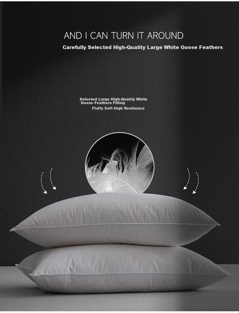 Sinuoman All-Cotton Antibacterial Neck Support Pillow, Five-Star Hotel White Goose Down Fiber Composite Pillow Core, 74*48cm High Pillow 7