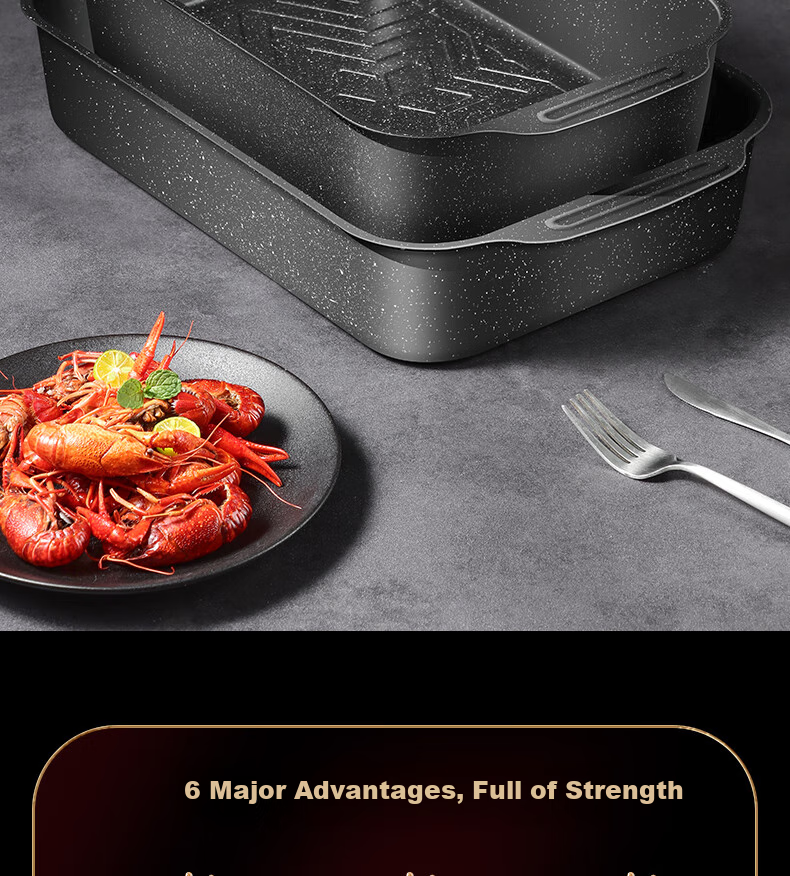 BJ Carbon Steel Grilled Fish Pan, Square Tray, Rectangular Grilled Fish Special Plate, Pot for Induction Cooker And Gas Stove, Non-Stick Grilling Pan for Home Use, 45cm 2
